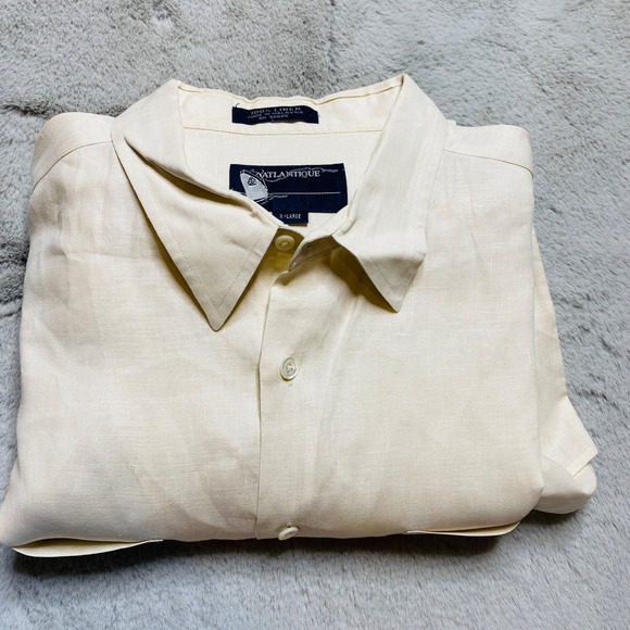Atlantique Other - Atlantique Shirt Mens XL Linen Button Up Long Sleeve Pocket Coastal Ivory